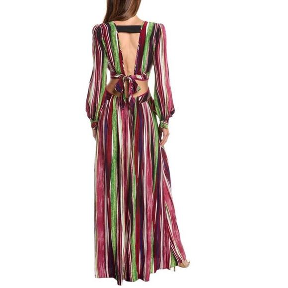 Diane Von Furstenberg DVF Women’s Jenifer Long Sleeve Cutout Striped Maxi Dress - Picture 6 of 16